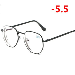 0 -1.0 -1.5 -2.0 A -6 Poligono Occhiali Miopia Finiti Donna Uomo Retro Studente Diottrie Occhiali Da Vista Nero/Montatura Oro
