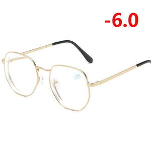 0 -1.0 -1.5 -2.0 A -6 Poligono Occhiali Miopia Finiti Donna Uomo Retro Studente Diottrie Occhiali Da Vista Nero/Montatura Oro