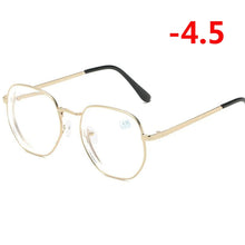 Carica l&#39;immagine nel visualizzatore di Gallery, 0 -1.0 -1.5 -2.0 A -6 Poligono Occhiali Miopia Finiti Donna Uomo Retro Studente Diottrie Occhiali Da Vista Nero/Montatura Oro