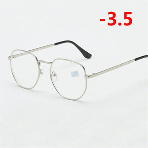 0 -1.0 -1.5 -2.0 A -6 Poligono Occhiali Miopia Finiti Donna Uomo Retro Studente Diottrie Occhiali Da Vista Nero/Montatura Oro