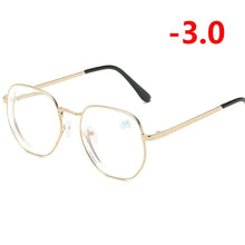 Carica l&#39;immagine nel visualizzatore di Gallery, 0 -1.0 -1.5 -2.0 A -6 Poligono Occhiali Miopia Finiti Donna Uomo Retro Studente Diottrie Occhiali Da Vista Nero/Montatura Oro