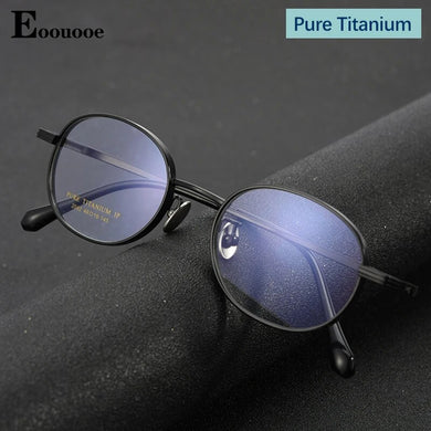 100% Pure Titanium Men Women Glasses Frame Vintage Retro Broadside Blocking lens Design Oval Eyewear Anti Blue Light Optical