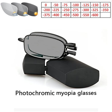 2021MINI Folding Sun Photochromic Finished Men Women Myopia Eyeglasses Frame Portable Sun glasses optical Myopia Eyewear Oculos