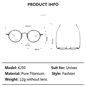 Classic Round Pure Titanium Men Glasses Frame Women Vintage Handmade  Computer Reading Myopia Lenses Eyeglasses kj50