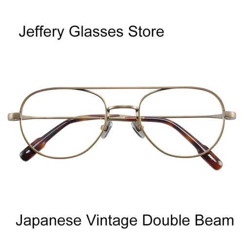 Japanese Pure Titanium Glasses Frame Men Retro Double Beam Women Optical Myopia Prescription Lens Eyeglasses GAFAS