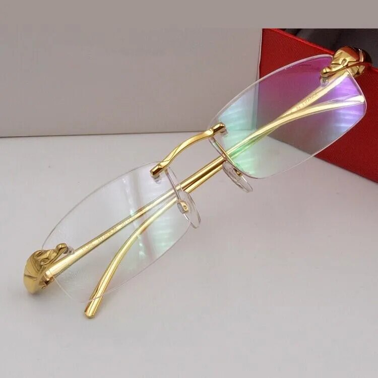 Leopard head glasses frame European and American men and women pure titanium tide frameless glasses prescription flat glass