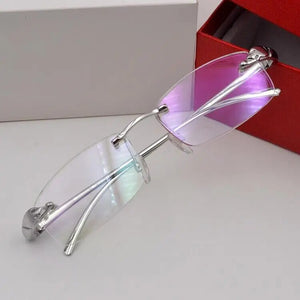 Leopard head glasses frame European and American men and women pure titanium tide frameless glasses prescription flat glass