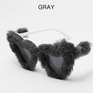 Fur Velvet Sunglasses for Women Luxury Oversized Cat Eye Plush Sun Glasses Female Party Club Funny Eyewear 9145