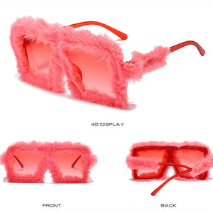 Fur Velvet Sunglasses for Women Luxury Oversized Cat Eye Plush Sun Glasses Female Party Club Funny Eyewear 9145