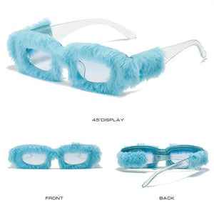 Fur Velvet Sunglasses for Women Luxury Oversized Cat Eye Plush Sun Glasses Female Party Club Funny Eyewear 9145