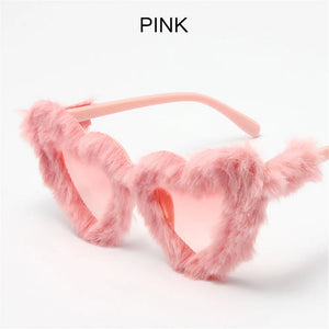 Fur Velvet Sunglasses for Women Luxury Oversized Cat Eye Plush Sun Glasses Female Party Club Funny Eyewear 9145