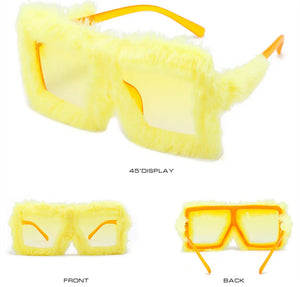 Fur Velvet Sunglasses for Women Luxury Oversized Cat Eye Plush Sun Glasses Female Party Club Funny Eyewear 9145