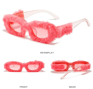 Fur Velvet Sunglasses for Women Luxury Oversized Cat Eye Plush Sun Glasses Female Party Club Funny Eyewear 9145