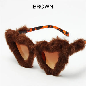 Fur Velvet Sunglasses for Women Luxury Oversized Cat Eye Plush Sun Glasses Female Party Club Funny Eyewear 9145
