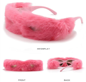 Fur Velvet Sunglasses for Women Luxury Oversized Cat Eye Plush Sun Glasses Female Party Club Funny Eyewear 9145