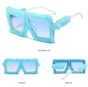 Fur Velvet Sunglasses for Women Luxury Oversized Cat Eye Plush Sun Glasses Female Party Club Funny Eyewear 9145