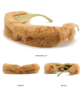 Fur Velvet Sunglasses for Women Luxury Oversized Cat Eye Plush Sun Glasses Female Party Club Funny Eyewear 9145