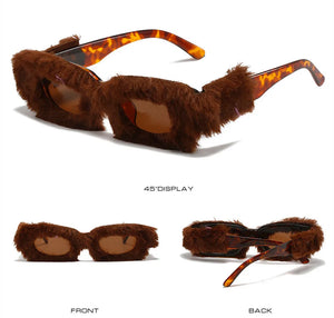 Fur Velvet Sunglasses for Women Luxury Oversized Cat Eye Plush Sun Glasses Female Party Club Funny Eyewear 9145