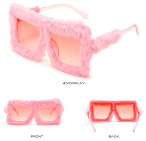 Fur Velvet Sunglasses for Women Luxury Oversized Cat Eye Plush Sun Glasses Female Party Club Funny Eyewear 9145