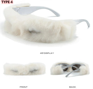 Fur Velvet Sunglasses for Women Luxury Oversized Cat Eye Plush Sun Glasses Female Party Club Funny Eyewear 9145