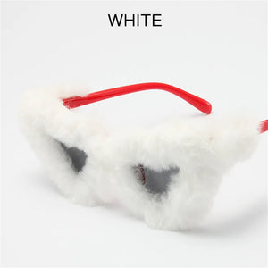 Fur Velvet Sunglasses for Women Luxury Oversized Cat Eye Plush Sun Glasses Female Party Club Funny Eyewear 9145