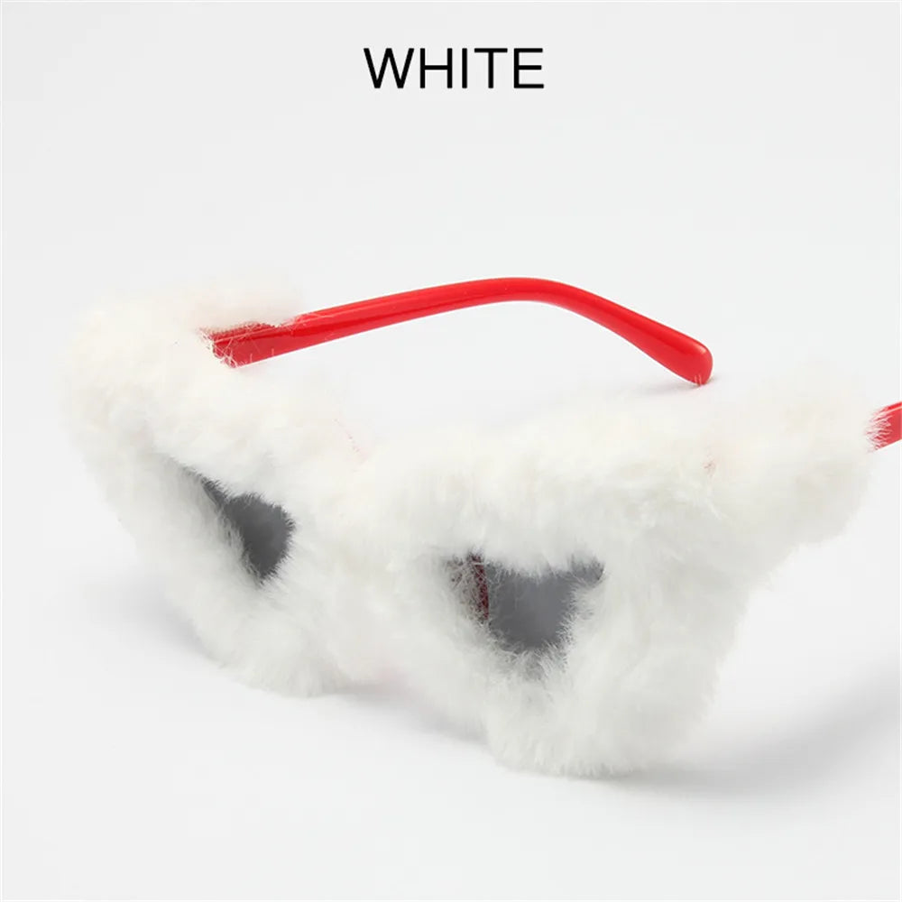 Fur Velvet Sunglasses for Women Luxury Oversized Cat Eye Plush Sun Glasses Female Party Club Funny Eyewear 9145