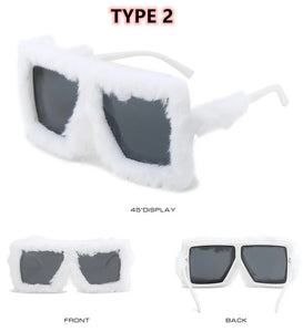 Fur Velvet Sunglasses for Women Luxury Oversized Cat Eye Plush Sun Glasses Female Party Club Funny Eyewear 9145