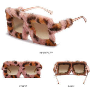Fur Velvet Sunglasses for Women Luxury Oversized Cat Eye Plush Sun Glasses Female Party Club Funny Eyewear 9145