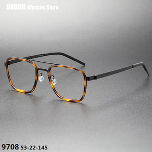 Denmark Brand Ultralight Retro Square Pilot Titanium Glasses Frame Men Women Myopia Optic Prescription Eyeglasses 9708