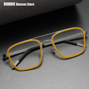 Denmark Brand Ultralight Retro Square Pilot Titanium Glasses Frame Men Women Myopia Optic Prescription Eyeglasses 9708