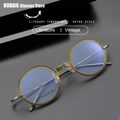 Japanese Brand Design Glasses Frame Men Vintage Round Eyeglasses Pure Titanium Women Myopia Eyewear Optical Blue Lens