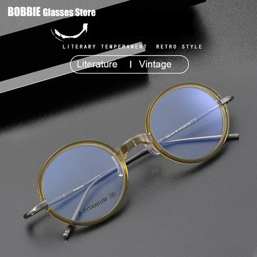 Japanese Brand Design Glasses Frame Men Vintage Round Eyeglasses Pure Titanium Women Myopia Eyewear Optical Blue Lens