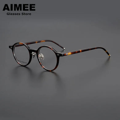 Japanese Style Titanium Acetate Glasses Frame Men Round Prescription Eyeglasses Women Optical Myopia Blue Light Eyewear