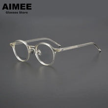 Carica l&#39;immagine nel visualizzatore di Gallery, Occhiali da vista in acetato di titanio stile giapponese montatura da uomo occhiali da vista rotondi occhiali da vista da donna miopia ottica luce blu