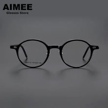 Carica l&#39;immagine nel visualizzatore di Gallery, Occhiali da vista in acetato di titanio stile giapponese montatura da uomo occhiali da vista rotondi occhiali da vista da donna miopia ottica luce blu