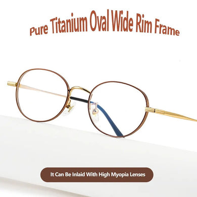 Man Pure Titanium Frame 0 Degree Lenses Women Fashion Retro Oval Mirror Frame Universal