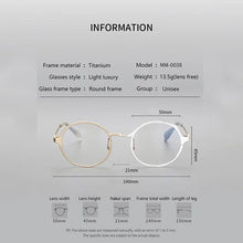 Load image into Gallery viewer, Retro Round Pure Titanium Upscale Men Optical Glasses Frames Women Fashion Optical Prescription Eyeglasses