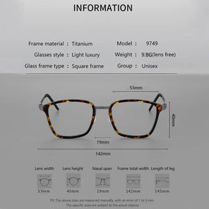 Ultra-light Business Acetate Square Glasses Frame AlloyRetro Optical Prescription Eyeglasses Men Woman