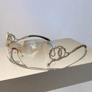 2023 Star One Piece Luxury Punk Rimless Sunglasses Women Brand Designer Y2K Sun Glasses Men Goggle Shades UV400 Eyewear