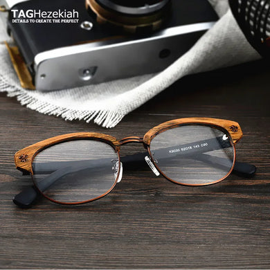 TAG Hezekiah Brand Vintage Wood Retro Rivet Eyeglasses Frame Men Women  Wooden Myopia Prescription Optic Glasses Frame