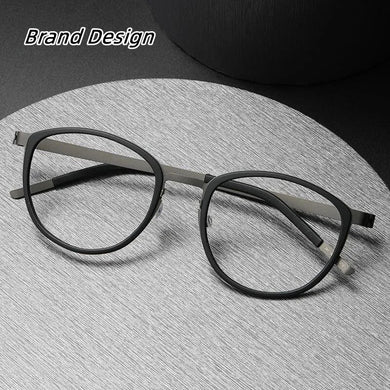 Titanium Glasses Frame for Men Women Vintage Round Myopia Optical Eyewear Screwless Prescription Eyeglasses Frame Spectacle