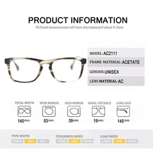 Load image into Gallery viewer, eyeglasses     Handmade Men Acetate Glasses Frame Square Women Prescription Optical Eyeglasses AC2111