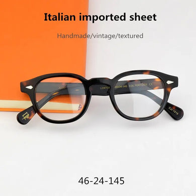 Glasses Frame Men Acetate Johnny Depp Eyewear Frame Women Vintage Round Brand Design Eyeglasses Spectacle frames 46MM