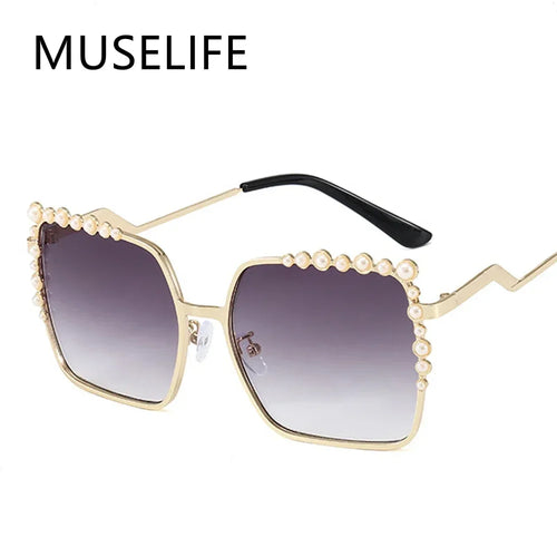 2024 New Oversize Gradient Sunglasses For Women Vintage Alloy Chain Frame Rivet Square Sun Glasses Female Elegant Shades
