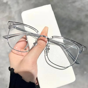 2024 New Half-frame Eyeglasses Women's Reading Glasses Anti Blue Light Square Glasses Frame Men Optical Eyewear-1.0~-4.0