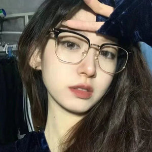 2024 New Half-frame Eyeglasses Women's Reading Glasses Anti Blue Light Square Glasses Frame Men Optical Eyewear-1.0~-4.0