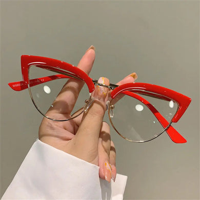 2024 New Vintage Cat Eye Glasses Frame New Stylish Semi Metal Rim Women Eyewear Trendy Brand Design Non-prescription Eyeglasses