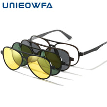 Load image into Gallery viewer, 3Pcs Night Vision Magnetic Clip on Glasses Men Frame Prescription Optical Eyeglasses Frame Myopia Aviation Polarized Sunglasses