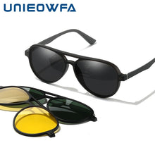 Load image into Gallery viewer, 3Pcs Night Vision Magnetic Clip on Glasses Men Frame Prescription Optical Eyeglasses Frame Myopia Aviation Polarized Sunglasses