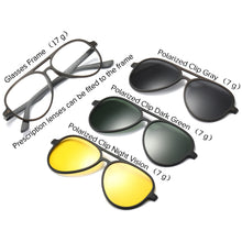 Load image into Gallery viewer, 3Pcs Night Vision Magnetic Clip on Glasses Men Frame Prescription Optical Eyeglasses Frame Myopia Aviation Polarized Sunglasses